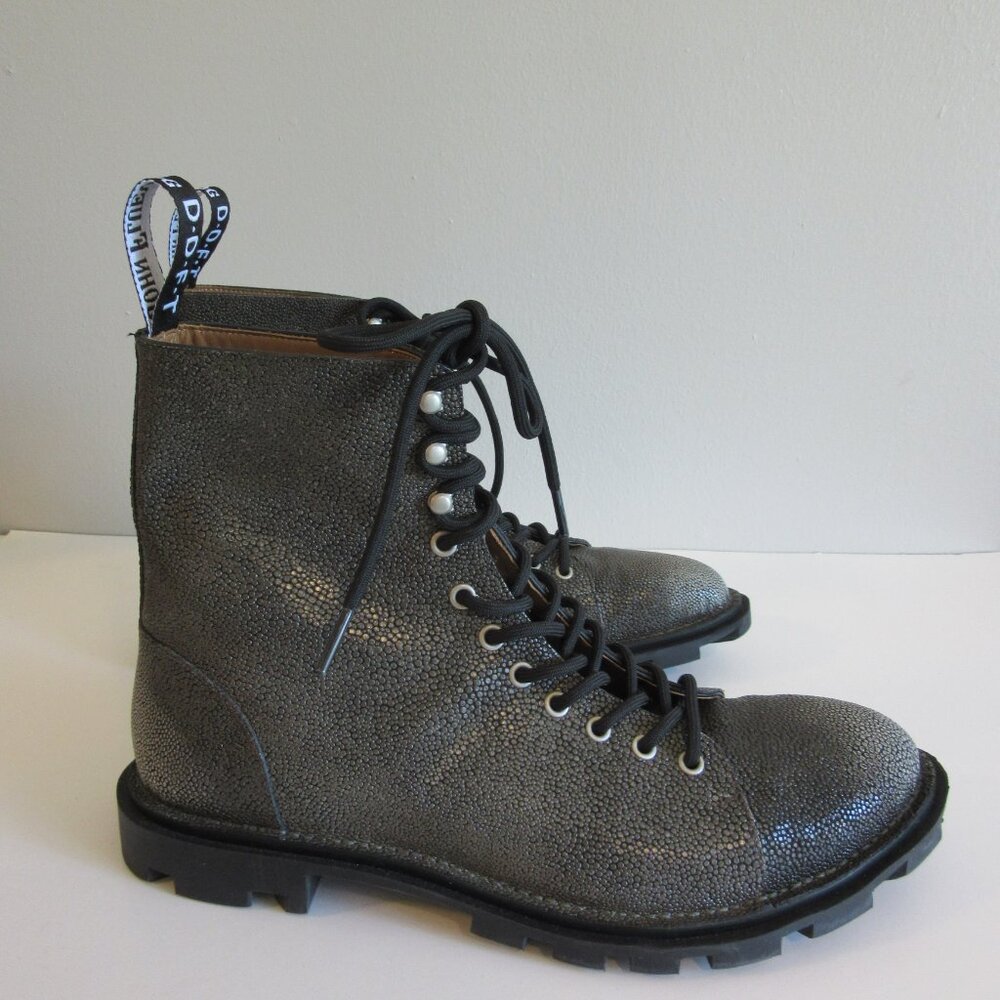 John Fluevog Grey Pebble Sixfields Size 9 Grunge Northampton Lace Up Boots-NEW - Picture 3 of 12